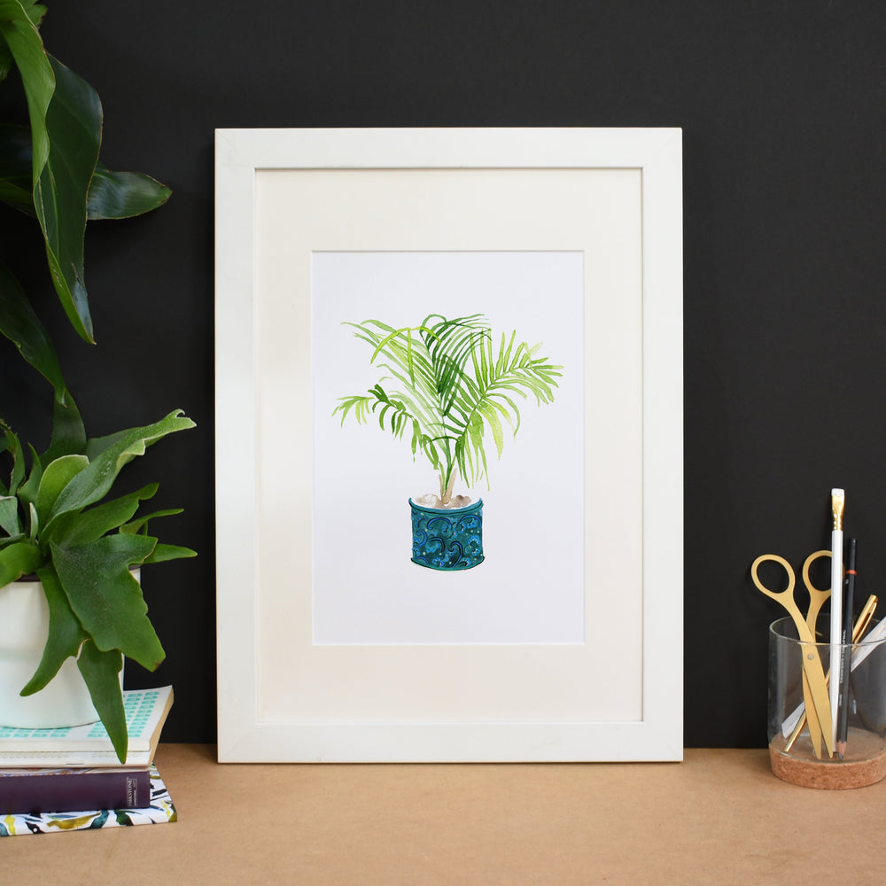 Palm in a turquoise plant pot Art Print