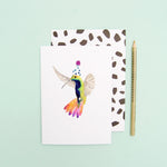 Hummingbird with party hat Greeting Card
