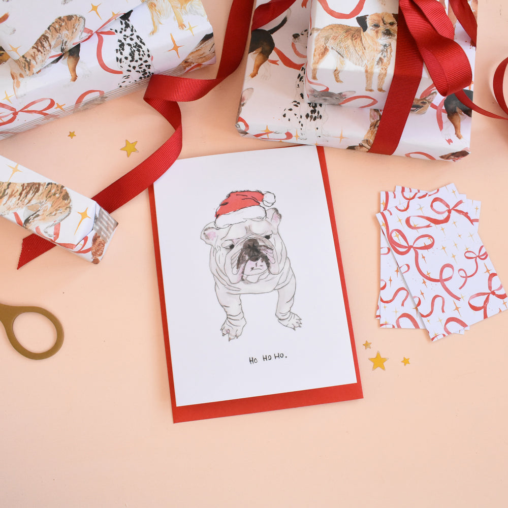 Ho Ho Ho British Bulldog Christmas Cards Pack of Eight