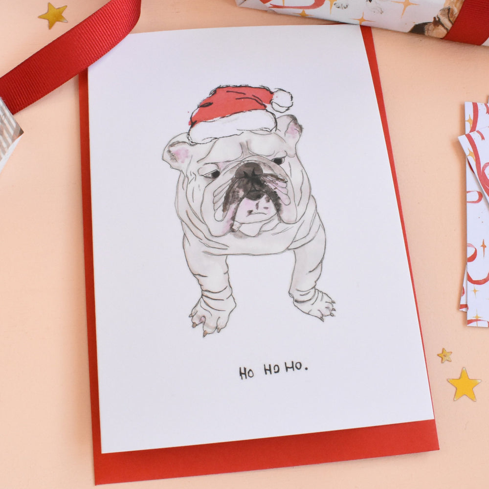Ho Ho Ho British Bulldog Christmas Cards Pack of Eight