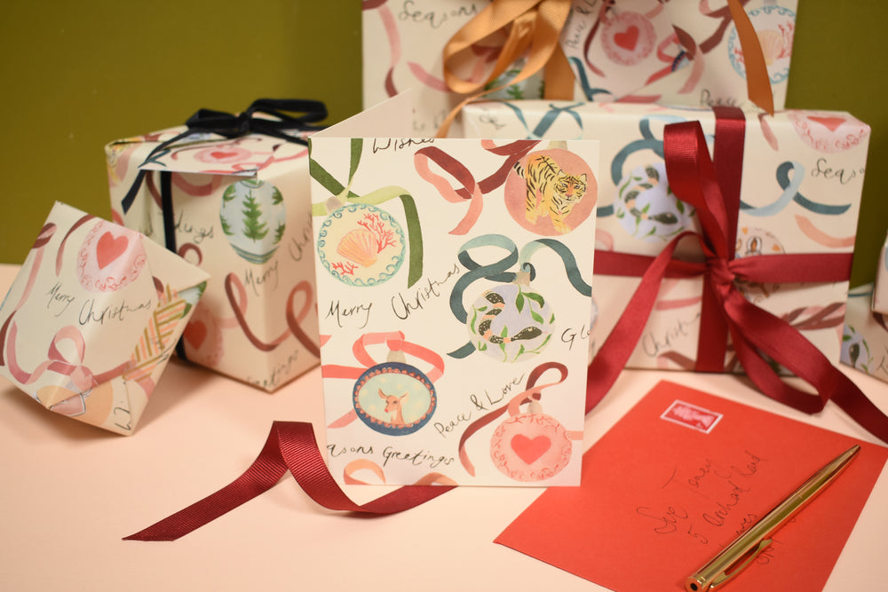 Love Heart Festive Bauble Eco-Friendly Christmas Card