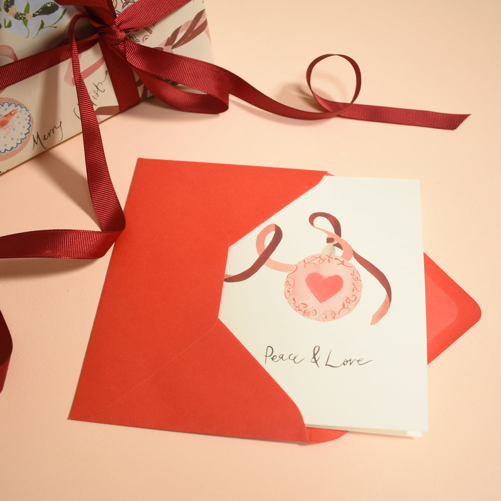 Love Heart Festive Bauble Eco-Friendly Christmas Card