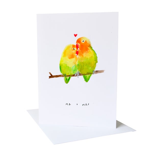 "Mr & Mrs" Love Birds Greetings Card