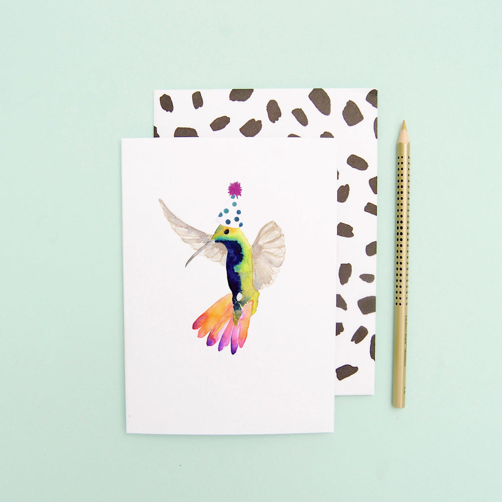 Hummingbird with party hat Greeting Card