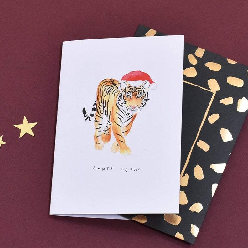 Santa Claws Tiger Christmas Card